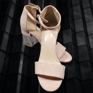 Expression Lucite Kara Heels Size 7 Faux Pink Suede